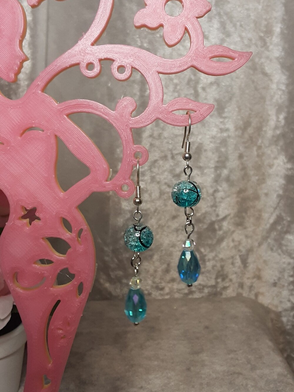 Handmade Turquoise Colored Glass  Bead Drop Earrings - Women Jewelry